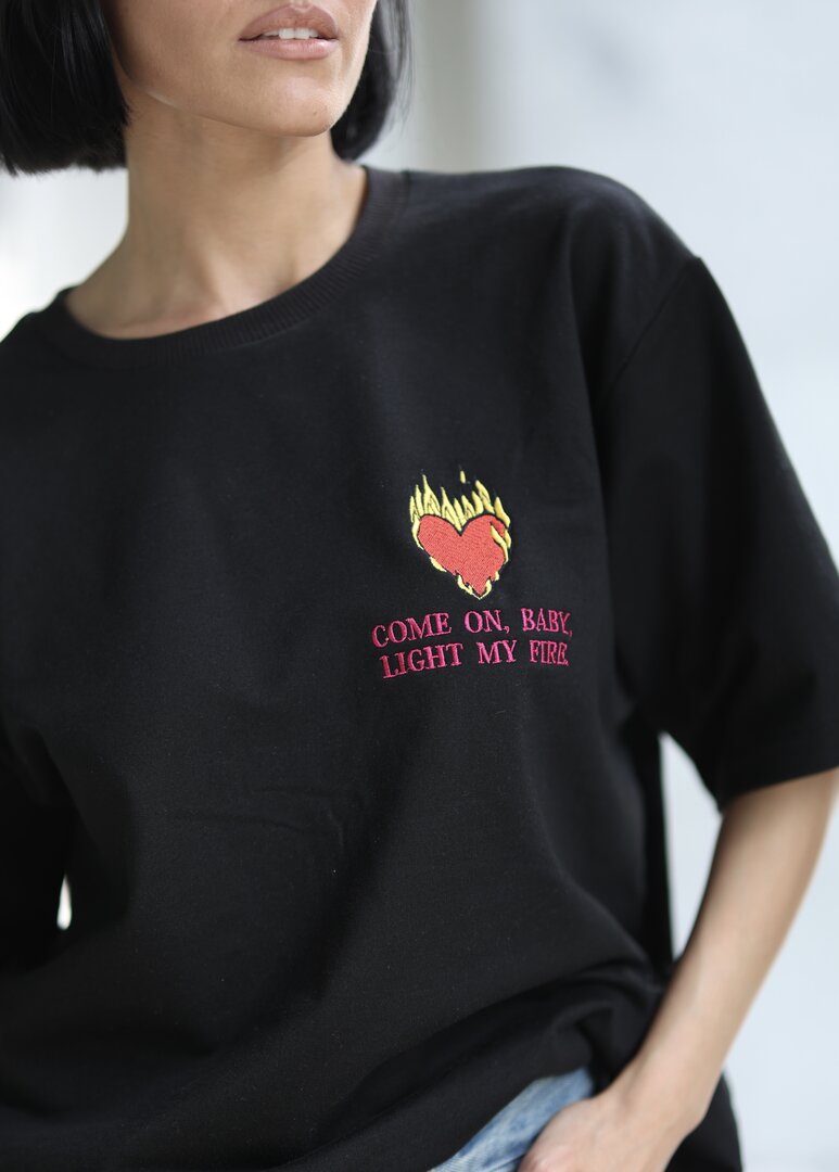 Black T-shirt - COME ON BABY, LIGHT MY FIRE