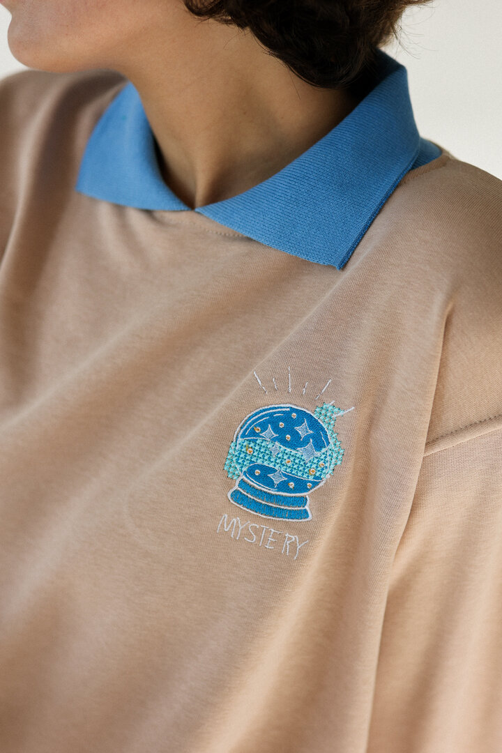 Beige cotton polo shirt with embroidery (Mystery)