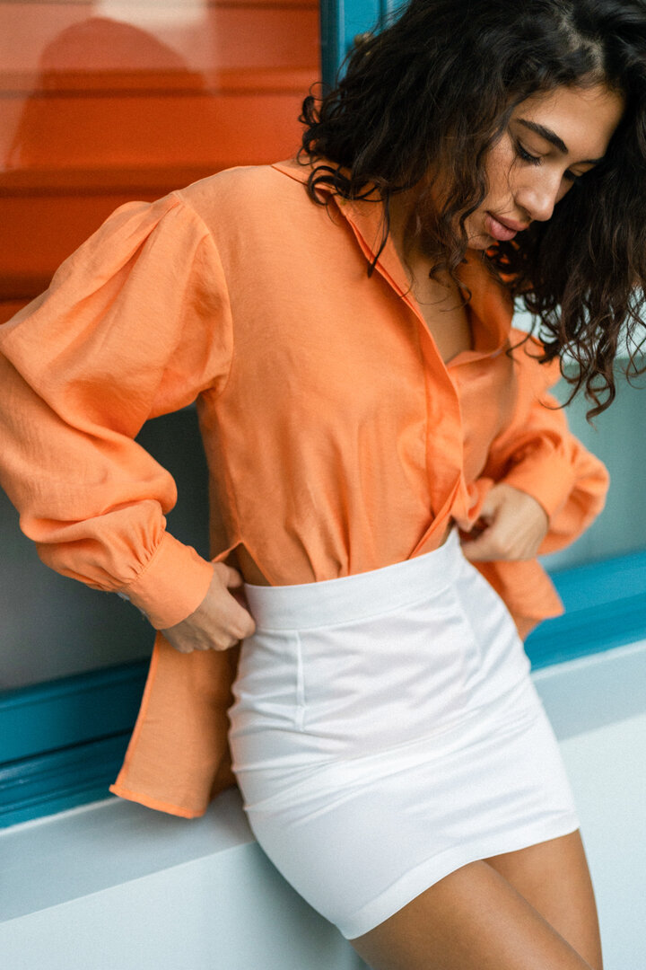Orange Linen Silk Shirt