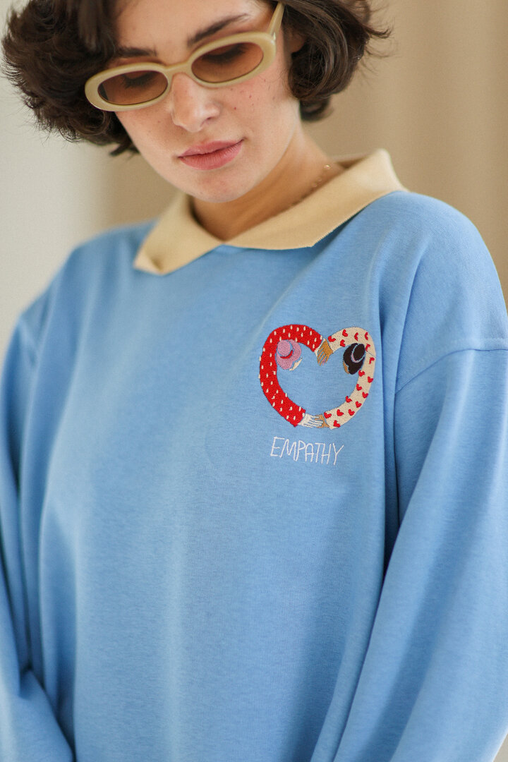 Blue cotton polo shirt  with embroidery (Empathy)