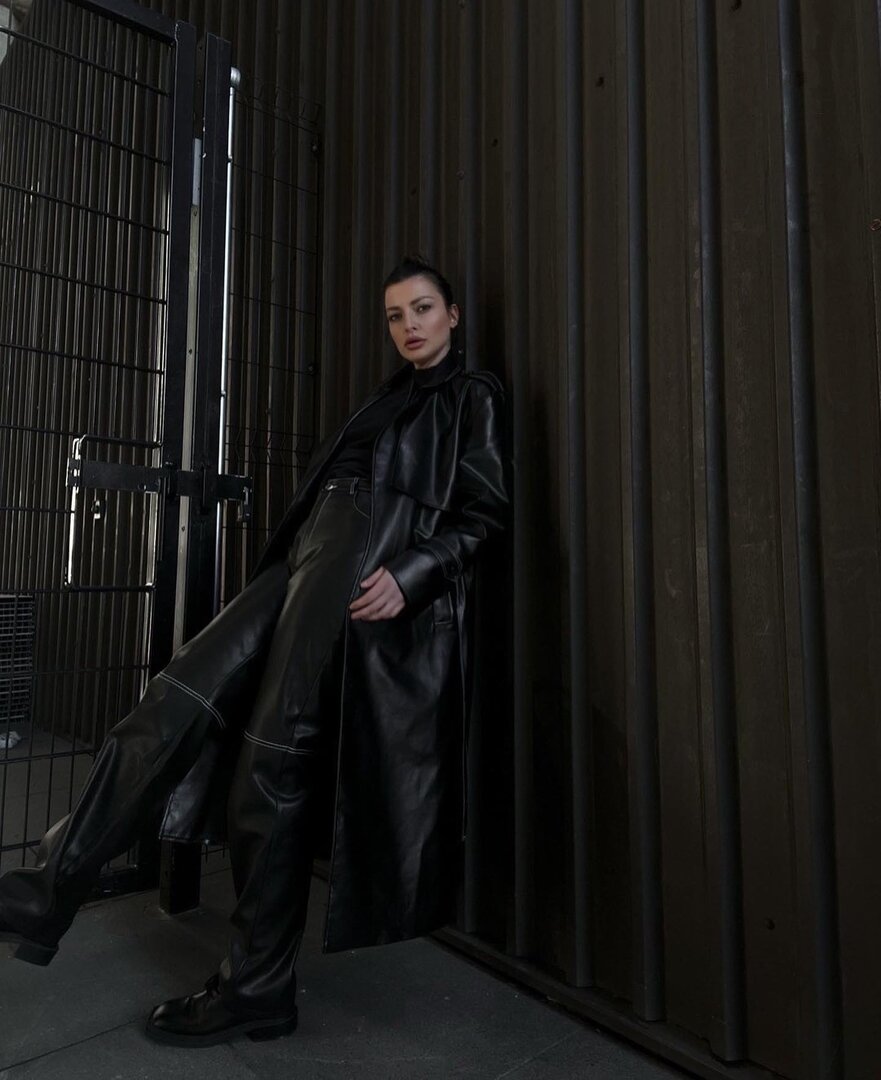 Black  Eco Leather Trench
