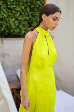 Yellow Silk 3D Dress