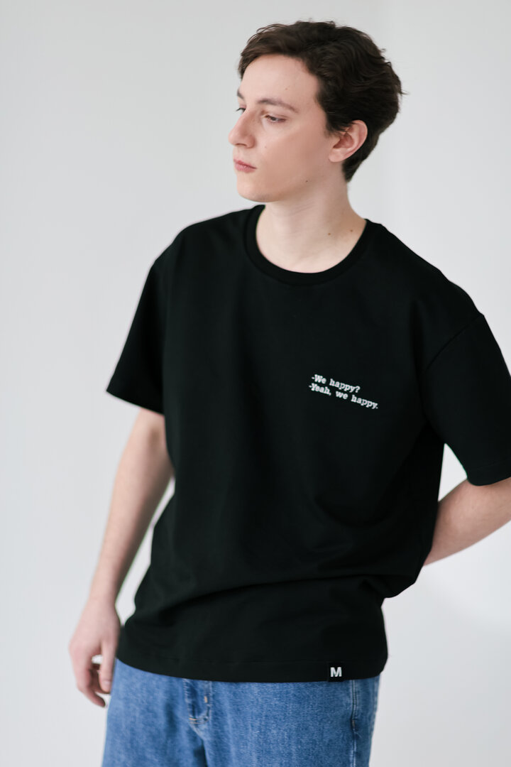 Embroidered Cotton T-shirt  (We happy? yeah, we happy)