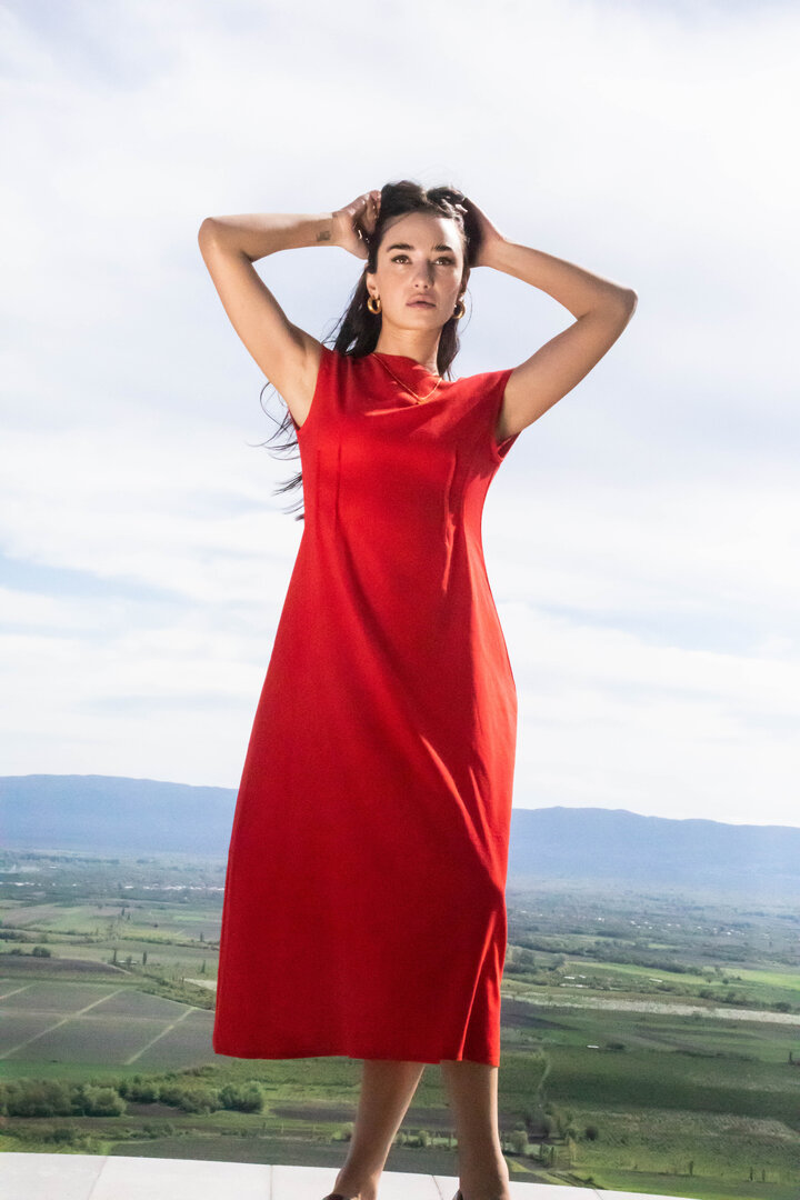 Red Long Linen Dress