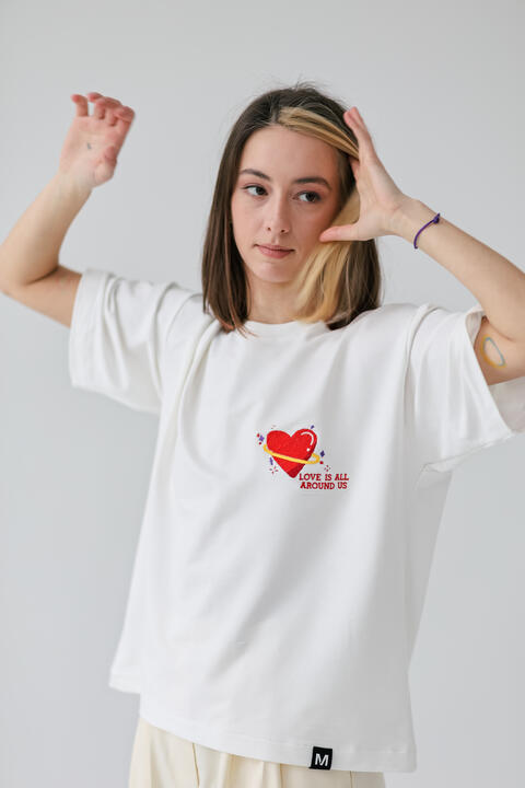 Embroidered Cotton T-shirt  (Love Is All Around Us)