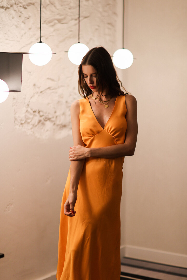 Orange Long Silk Dress 