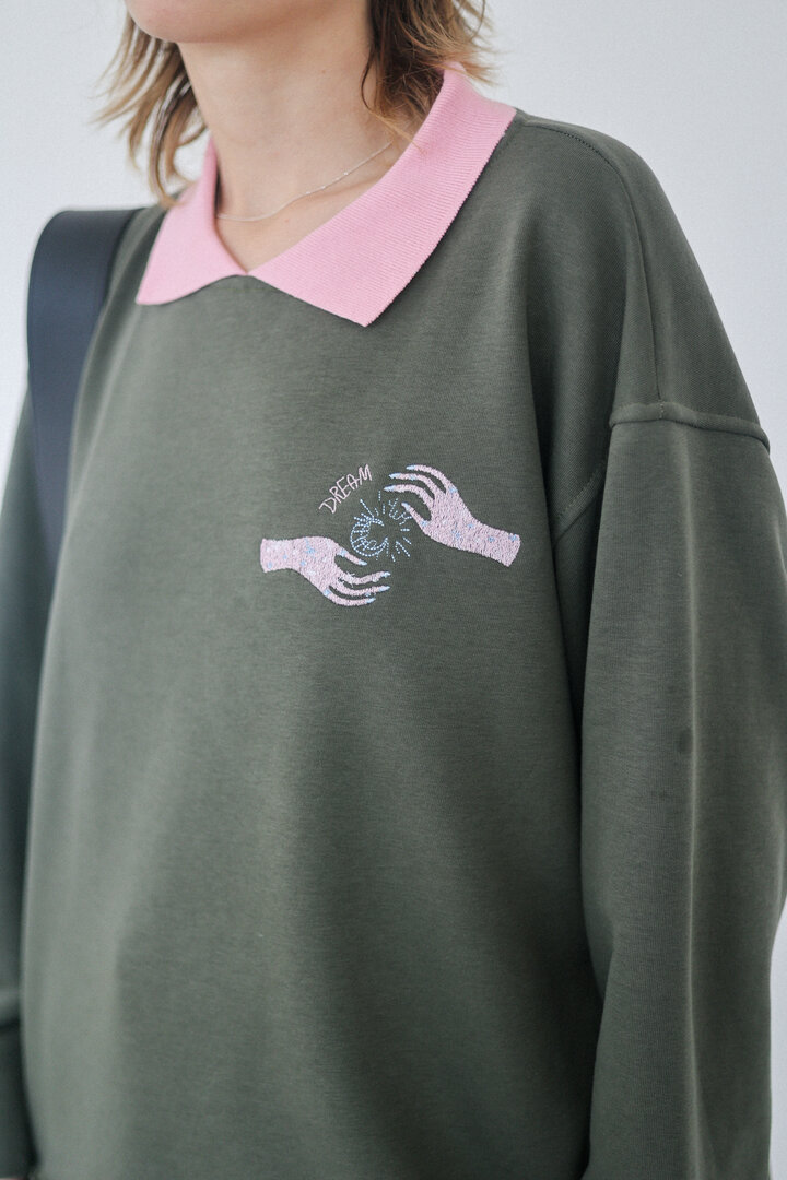 Khaki cotton polo shirt with embroidery (Dream)