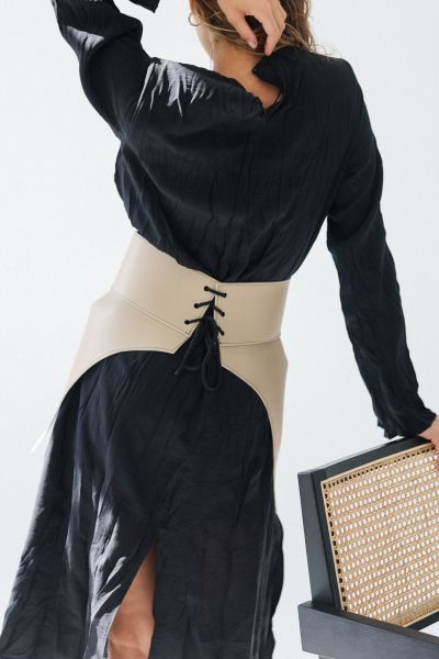 Black Cutout Dress With Beige Corset