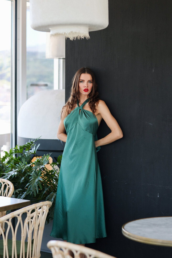 3D Silk Dress in Emerald Color