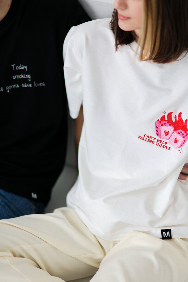 Embroidered Cotton T-shirt  (Cant Help Falling In Love)