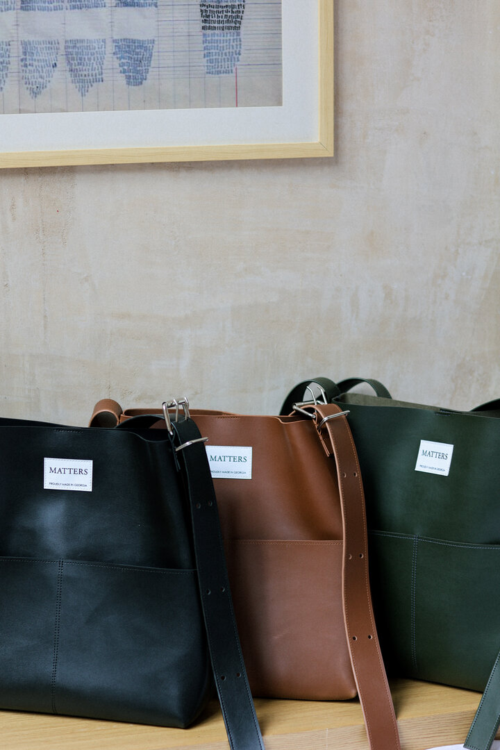 Khaki eco leather bag with 4 pockets