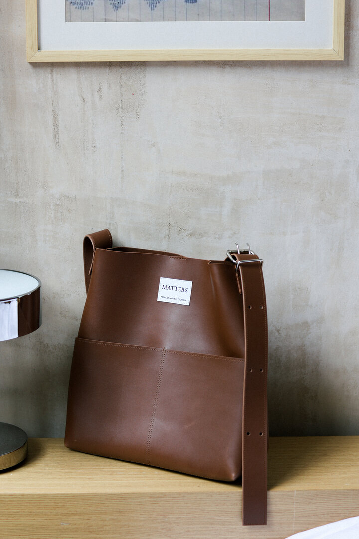 Brown eco leather bag with 4 pockets