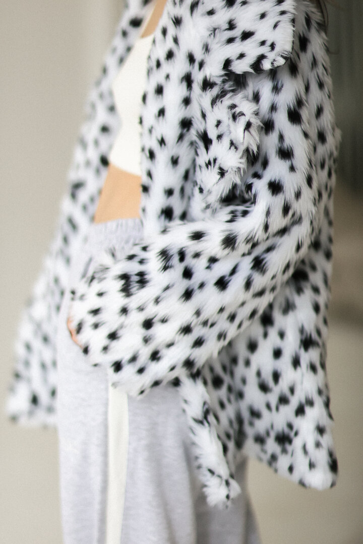 Black And White Faux-Fur Cropped Jacket