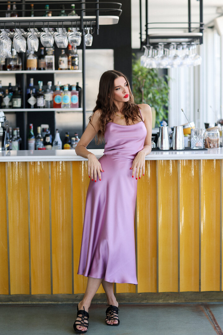 3D Long Silk Dress in Lavender Color 