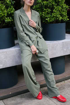 Khaki Linen Blazer & Trousers 